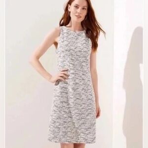 LOFT White Black Tweed Sheath Midi Dress Sleeveless Crew Neck